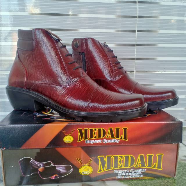 MANDIENS SJK153MR Sepatu Boots Kulit Merah Asli Medali - Sepatu Kulit Pdh Tni Polri Jenggel Koboi