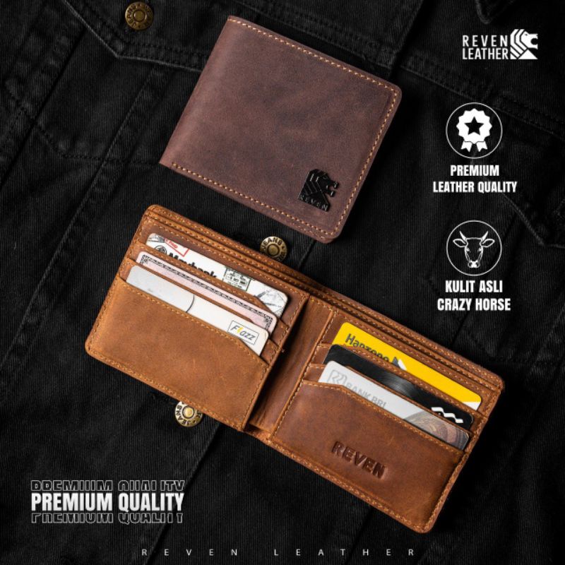 Fashion Dompet Pria Lipat Kulit Sapi Asli 100% Premium Wallet Bahan Crazy Horse Exclusive Branded Laki-laki 6 Slot Card