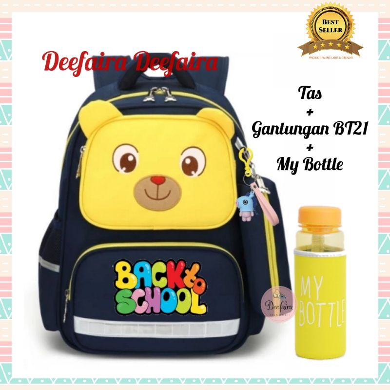 Tas Ransel Wanita Tas Sekolah Anak Perempuan Backpack Cewek Kucing Miauww Free My Bottle