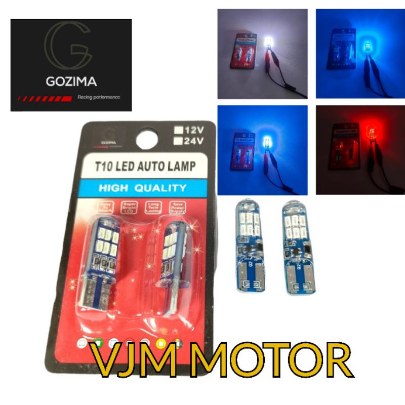 Lampu T10 LED 15 Mata Lampu senja Gedip /flash Motor/Mobil 12 volt Gozima