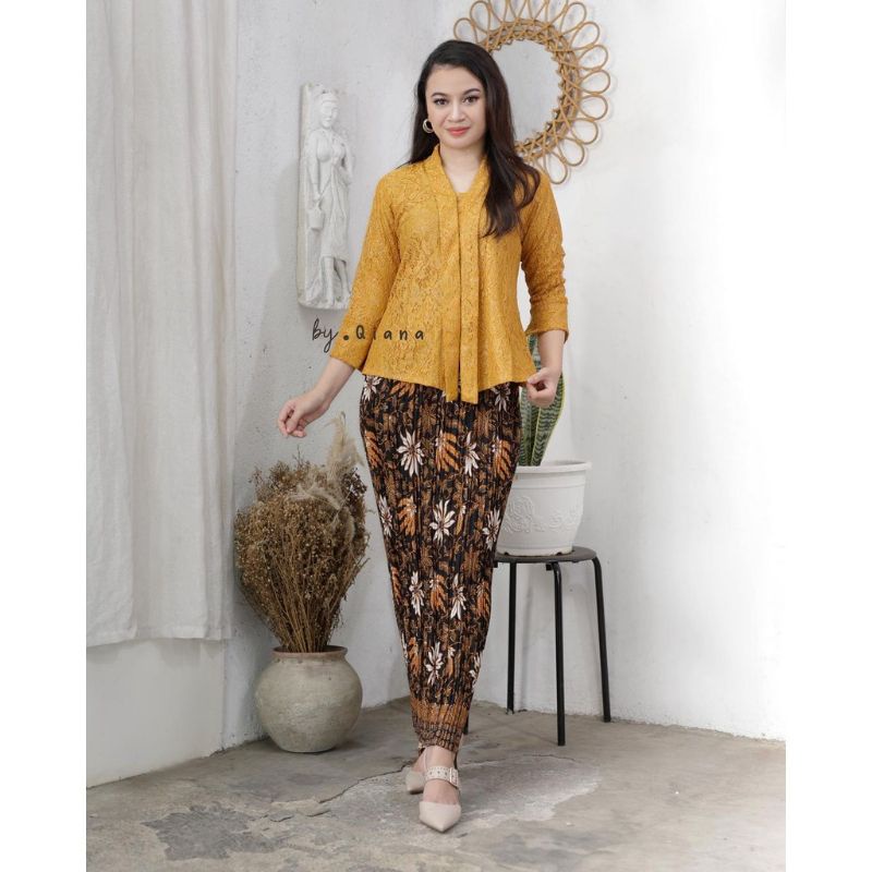 Setelan Kebaya Floy Brokat Kartini / kebaya floy polos / kebaya kutubaru floy Rok Plisket