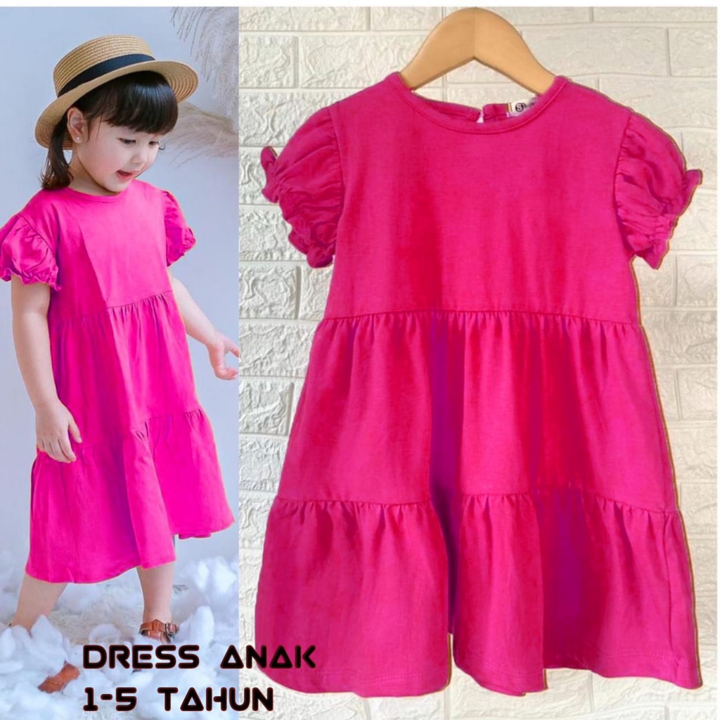 Baju bali Dress anak LENGAN KERUT rayon polos | daster anak | Baju anak