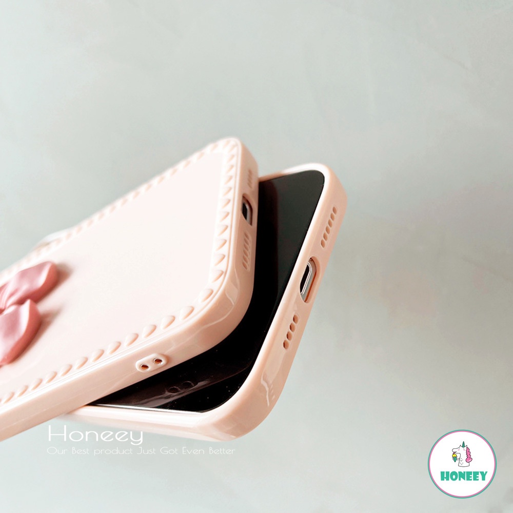 3D Cute Pink Bowknot Glossy Phone Case compatible for IPhone 12 11 Pro Max X XS Max XR 8 7 Plus Shock Resistant Soft TPU Back Cover