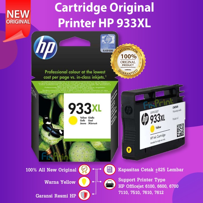 Cartridge Original HP 933XL 933 XL Cyan CN054AA Tinta Printer HP Office jet 6100 6600 6700 7110 7510 7610 7612