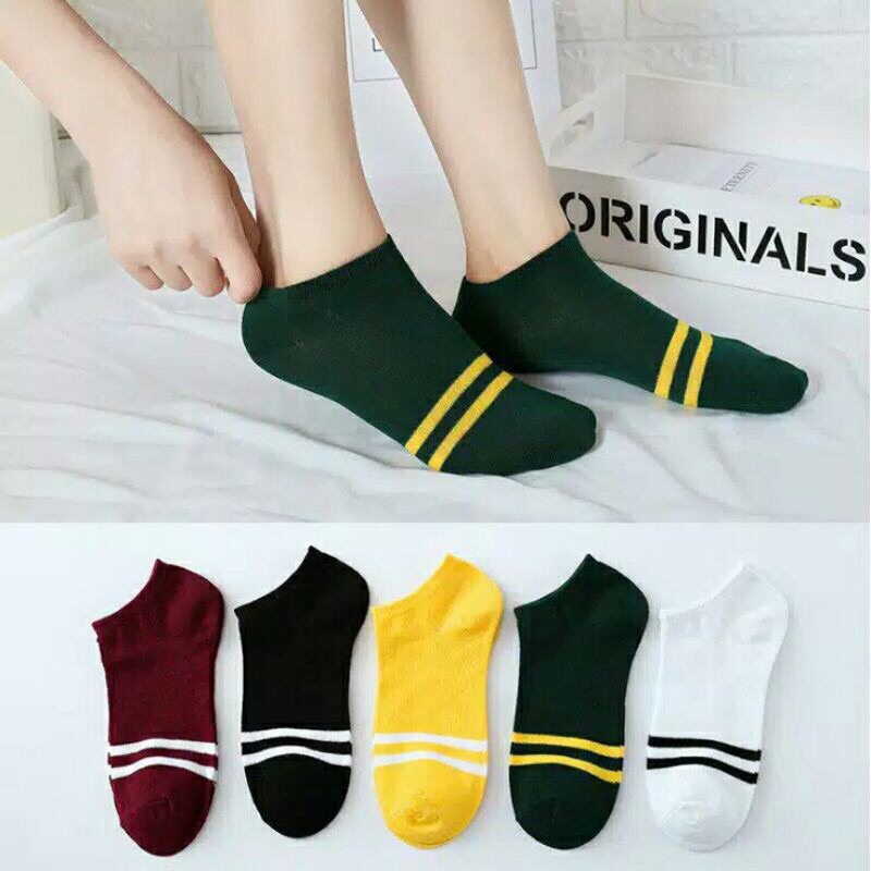 [Ready Stock!] Kaos Kaki Garis Ankle Polos Pendek Motif Garis / Kaos Kaki Semata Kaki