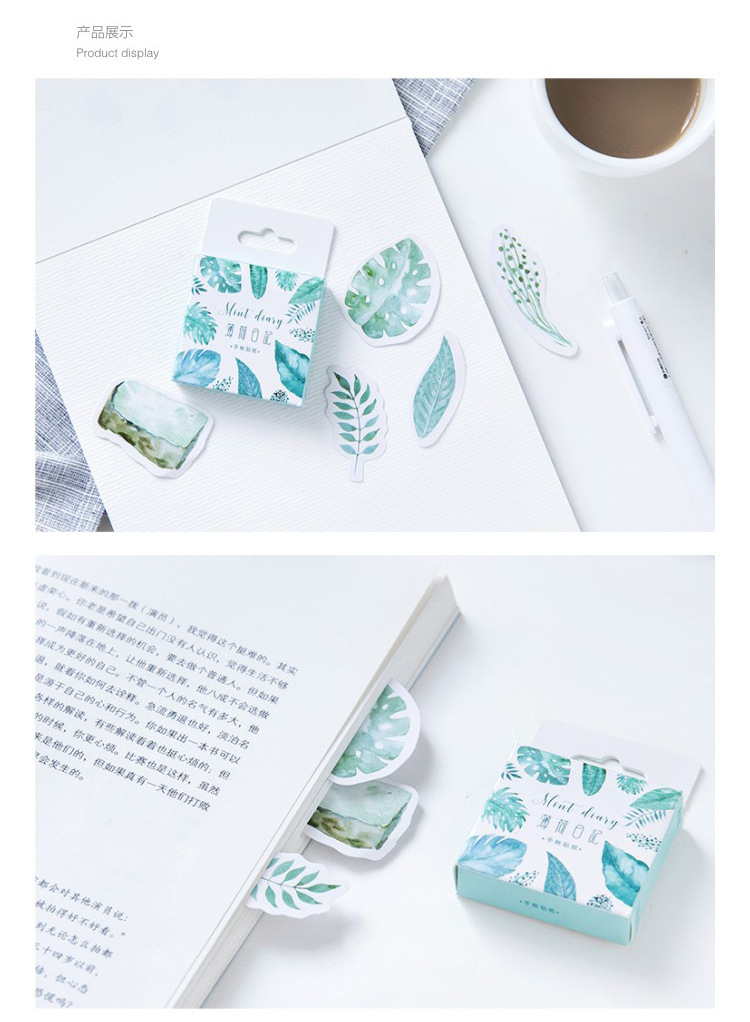 45pcs/set Stiker Motif Daun Mint Untuk Dekorasi Kalender Diary/Kantor