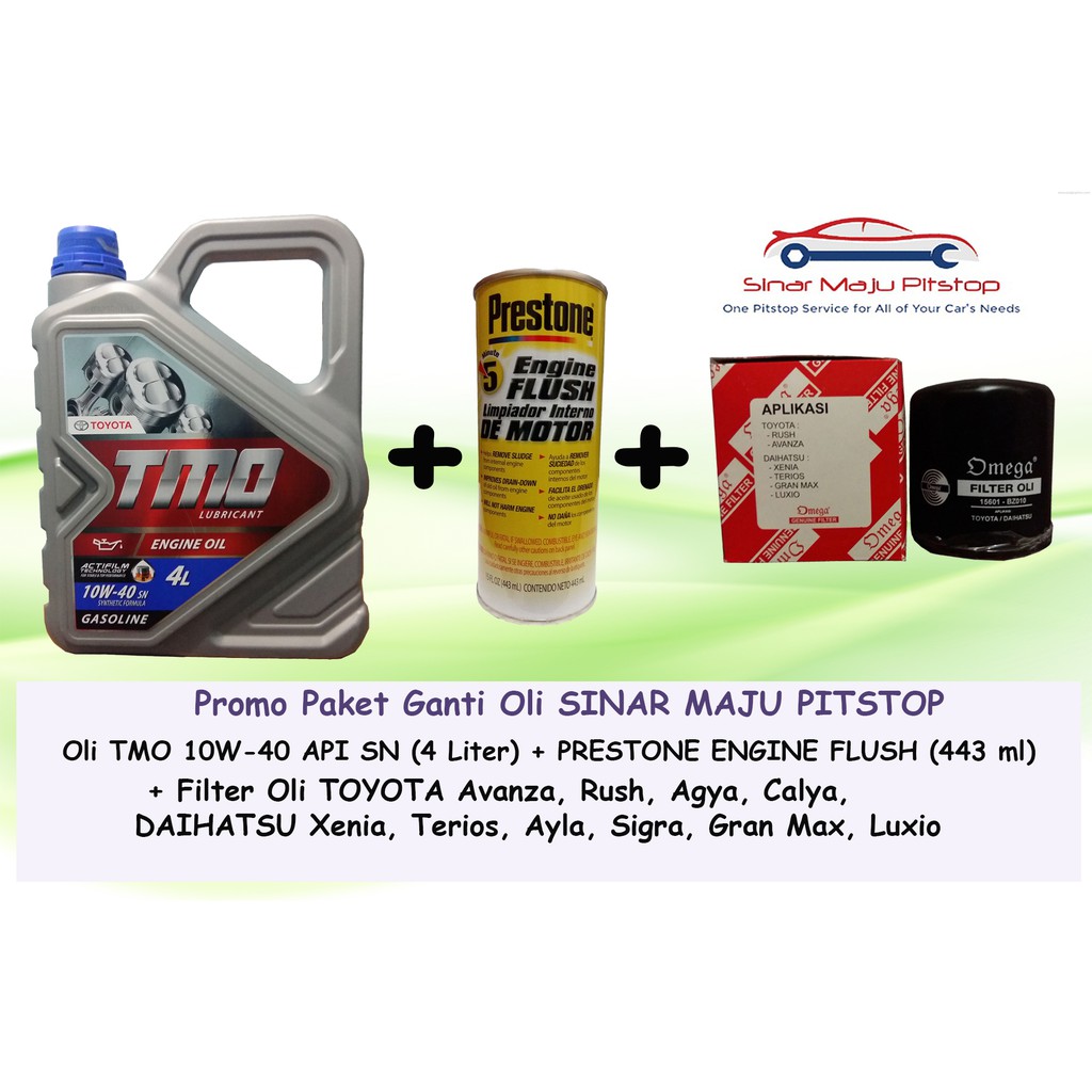 Paket Ganti Oli Mobil TOYOTA AGYA & CALYA - TMO 10W-40 + Filter Oli + Prestone Engine Flush Original