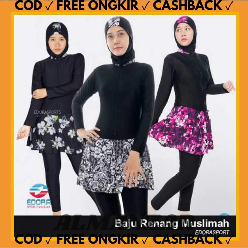 Edorasports ES ML DW Original Setelan Baju Pakaian Renang Swimwear Hijab Muslimah Dewasa Syari Jumbo