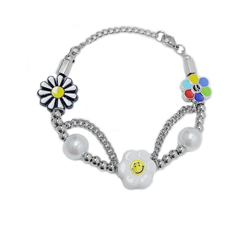 Daisy Smiley Sun Flower Pearl Bracelet Accessories Hip Hop Personality Trend