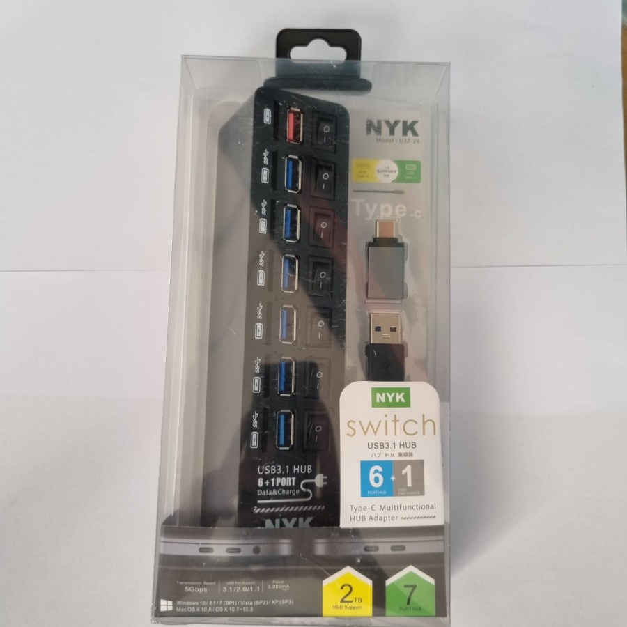 NYK U32-26 Type C USB HUB 7 Port 6 USB 3.0 + 1 Fast Charger