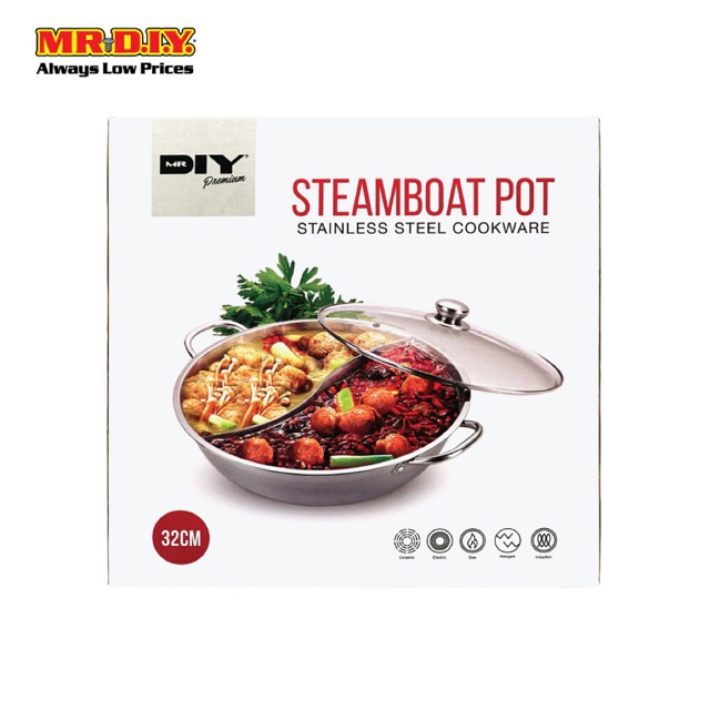Mr DIY Steamboat Pot 30 cm / PANCI SHABU SHABU STAINLESS STEEL IMPORT BERKUALITAS