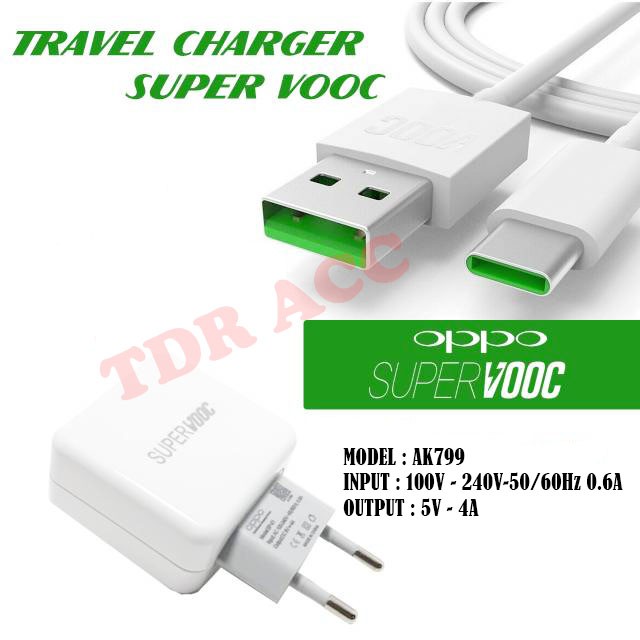 TRAVEL - ADAPTOR - CASAN - CHARGER OPPO R17 KUALITAS 100% 3A VOOC FAST CHARGING