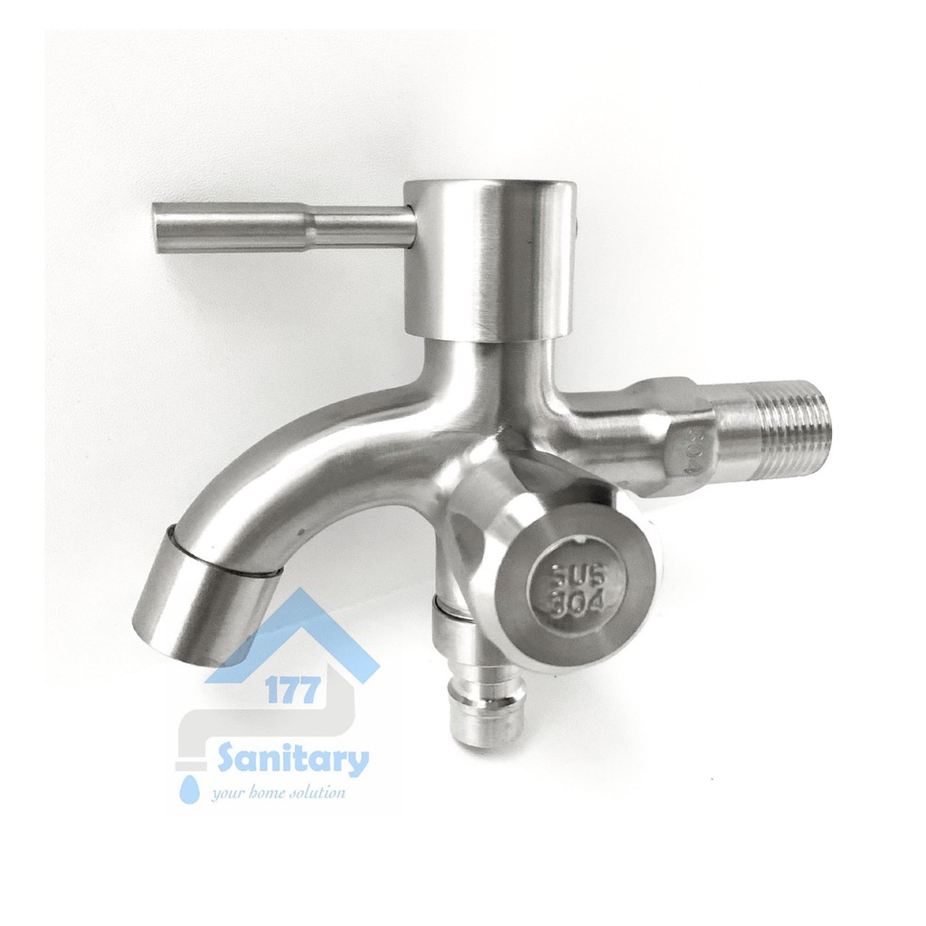 Kran Cabang Stainless 304 Kombinasi 06-Keran Air Shower double dua 2 dobel stenlis selang mesin cuci /G65a