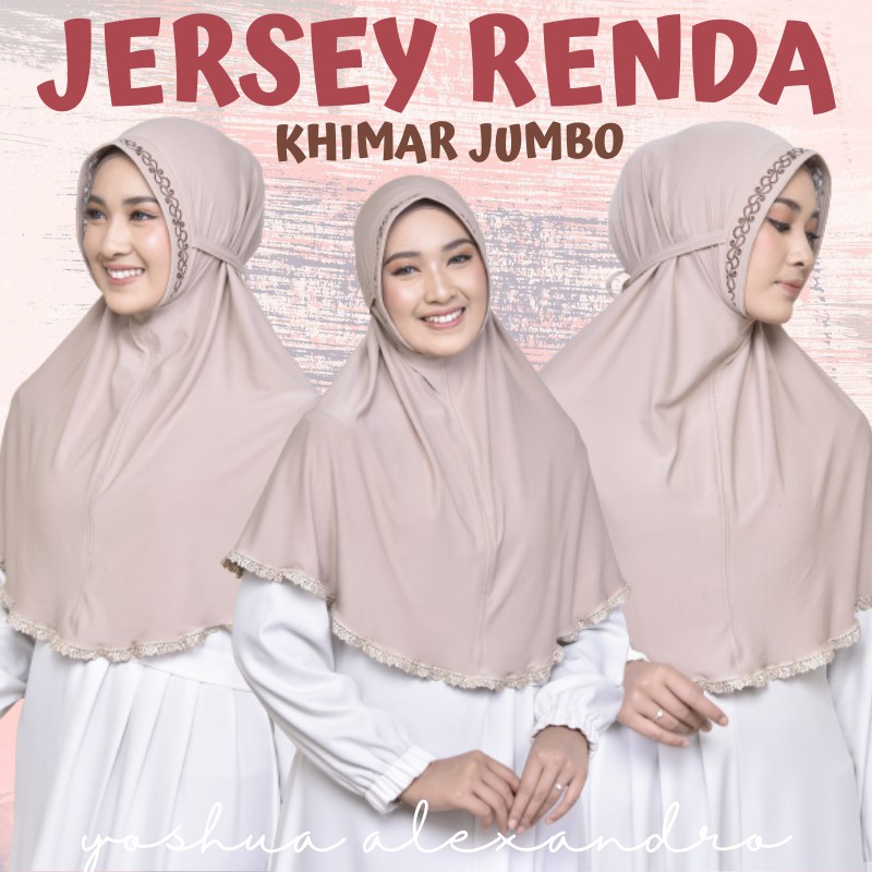 Hijab / Jilbab / Kerudung Instant / Instan Jersey Renda Khimar Size Jumbo Bordir Premium  ES021