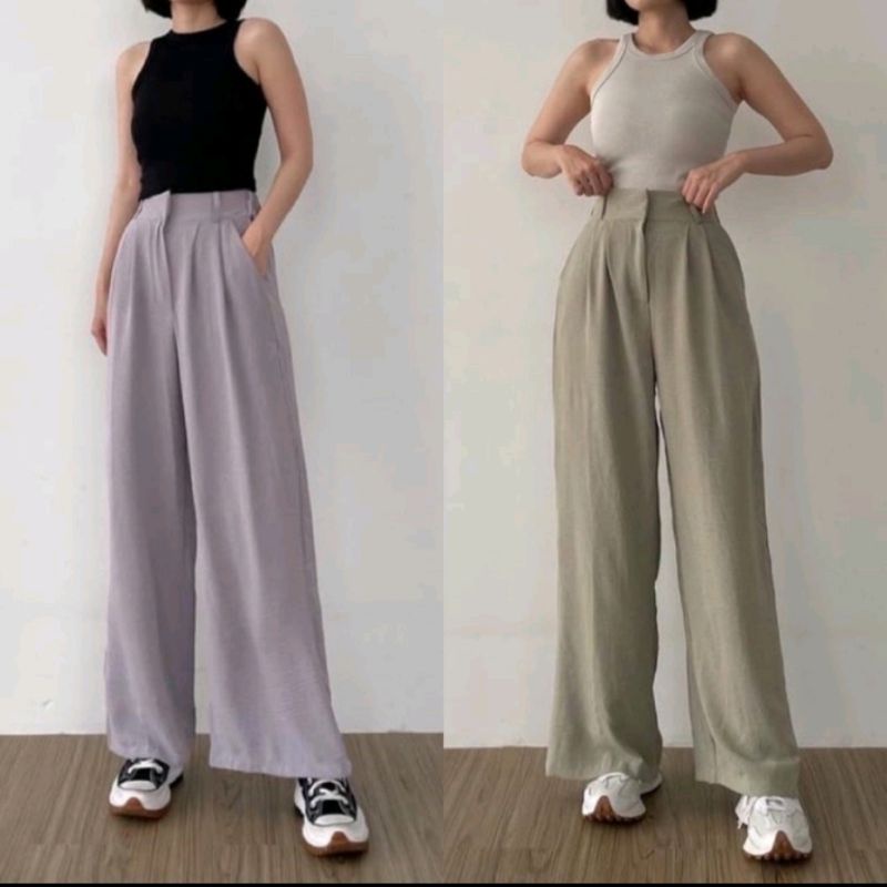 Celana Kulot Crinkle Wanita Loose Cullote Pants 3412