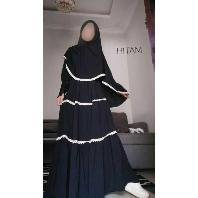 Gamis susun renda wolfis grade A(set khimar)