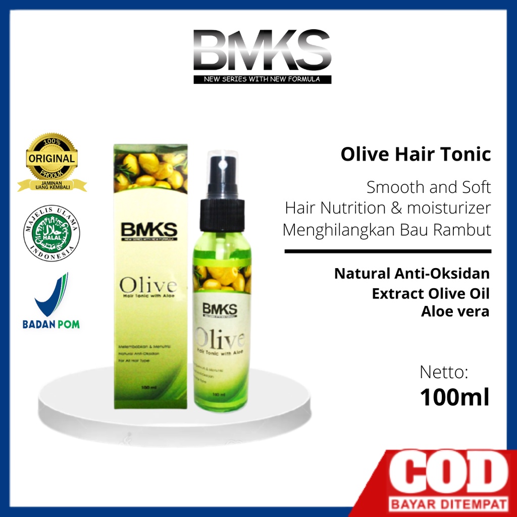 BMKS Olive Hair Tonic With Aloe Vera Pelebat Pelembut Pengharum Vitamin Rambut Anti Rontok Original Bpom