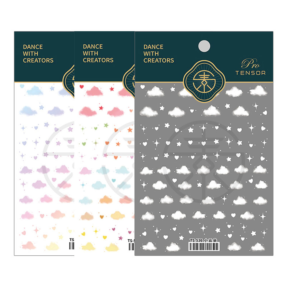 ELEGANT Spring Summer New 3D Nails Sticker Elegant Nail Decoration Nail Foil Decals Heart Salon Thin Transparent Five-pointed Star Japanese Cloud Star Rainbow DIY Nail Art