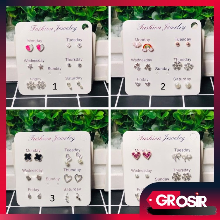 Grosir - F482 (6 PSG IN 1) Anting Tusuk / Anting Simple Gaya Korea untuk Wanita / Perhiasan Wanita