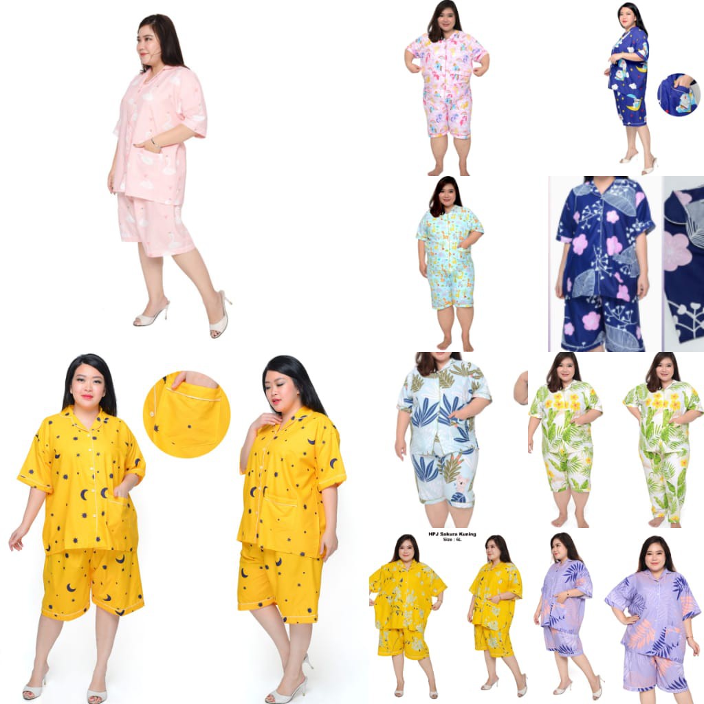 Piyama Baju Tidur Celana Pendek Lengan Pendek Ukuran Jumbo LD 120 Motif Karakter Bahan Katun Adem