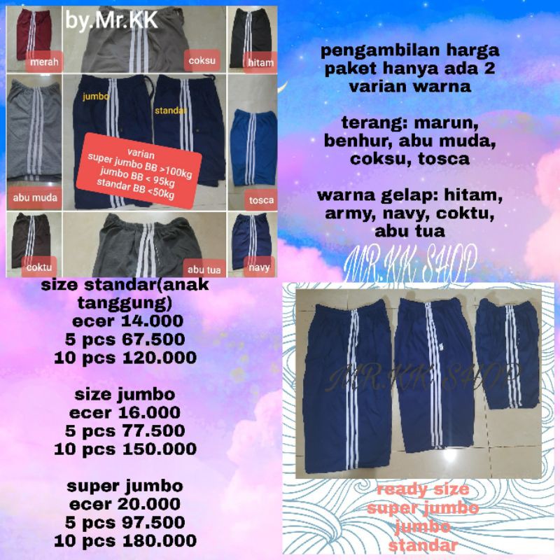 celana unisex PAKET GROSIR isi 5 pcs STANDAR, JUMBO, SUPER JUMBO hemat cocok utk dijual kembali