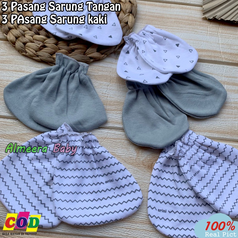 3 PCS Sarung Tangan 3 PCS Sarung Kaki Kaos Kaki Bayi baru Lahir Almeera Baby and Kids