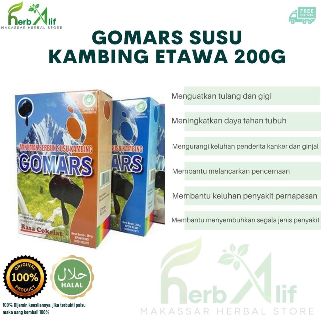 

Gomars Susu Kambing Etawa Bubuk 200g Susu Ettawa Susu Anti Asam Urat Rematik Atasi Nyeri Sendi - Makassar Herbal Store