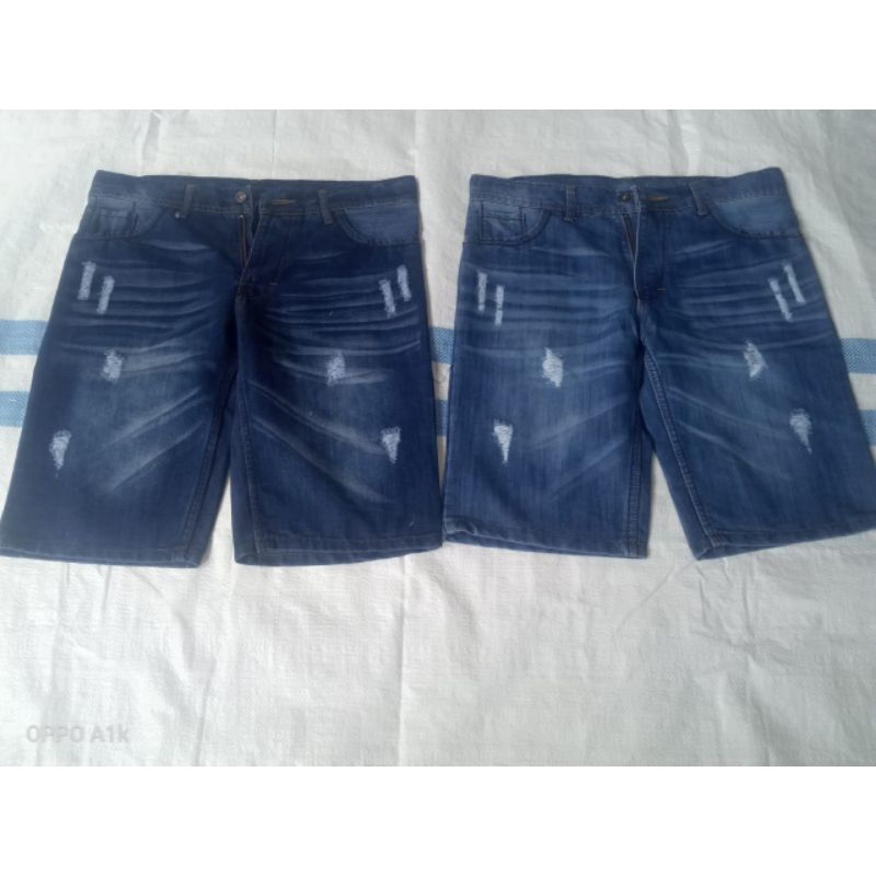 Celana Jeans Pendek Pria Model Sobek Bahan Jeans Strecth Melar Distro Celana Pendek Pria Size 27-38