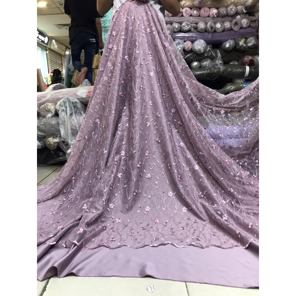 TERMURAH!!! Kain bahan tille akar mutiara / bahan kebaya brokat Tulle.