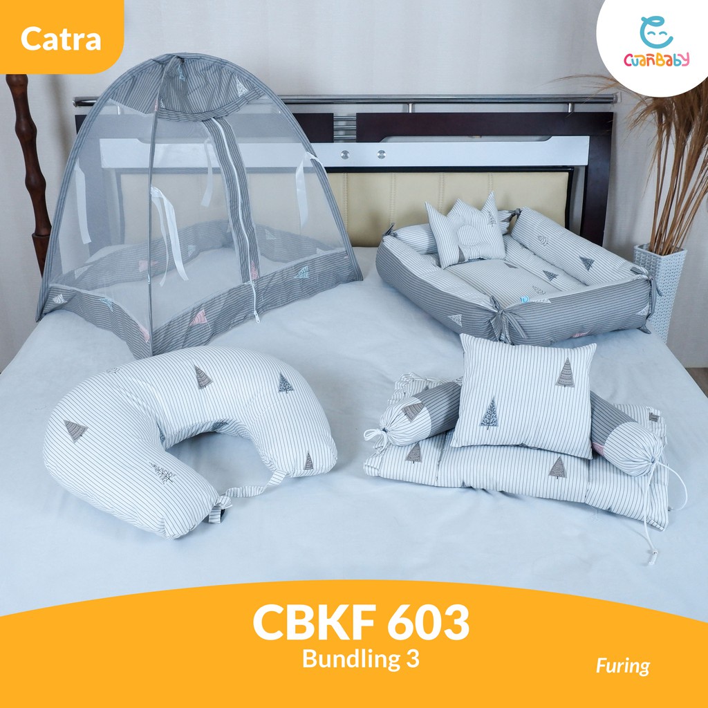 Kasur Bayi Tenda Sprei Furing Paket 3 Motif Cypress Grey and White CBKT 603 Kain Catra