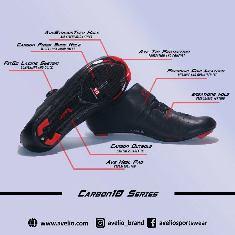 sepatu sepeda roadbike Avelio carbon AM series shoes bike cleat RB karbon