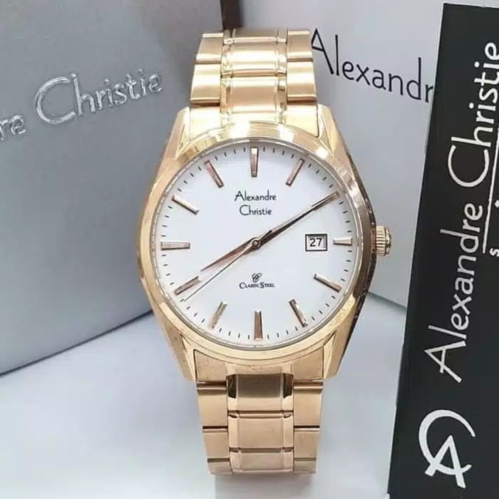Jam tangan pria Alexandre Christie AC 8554 AC8554 rosegold white Original