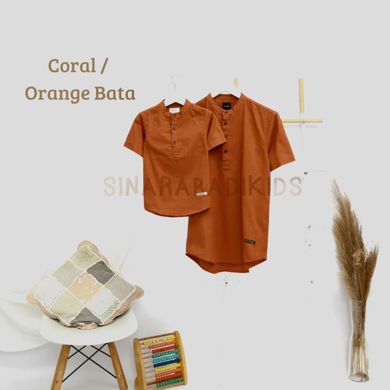 Kemeja Koko Anak/Dewasa warna CORAL / orange BATA