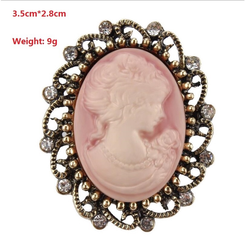 Bros Bentuk Kepala Cameo Retro Bahan Stainless Steel Aksen Berlian Imitasi Untuk Wanita