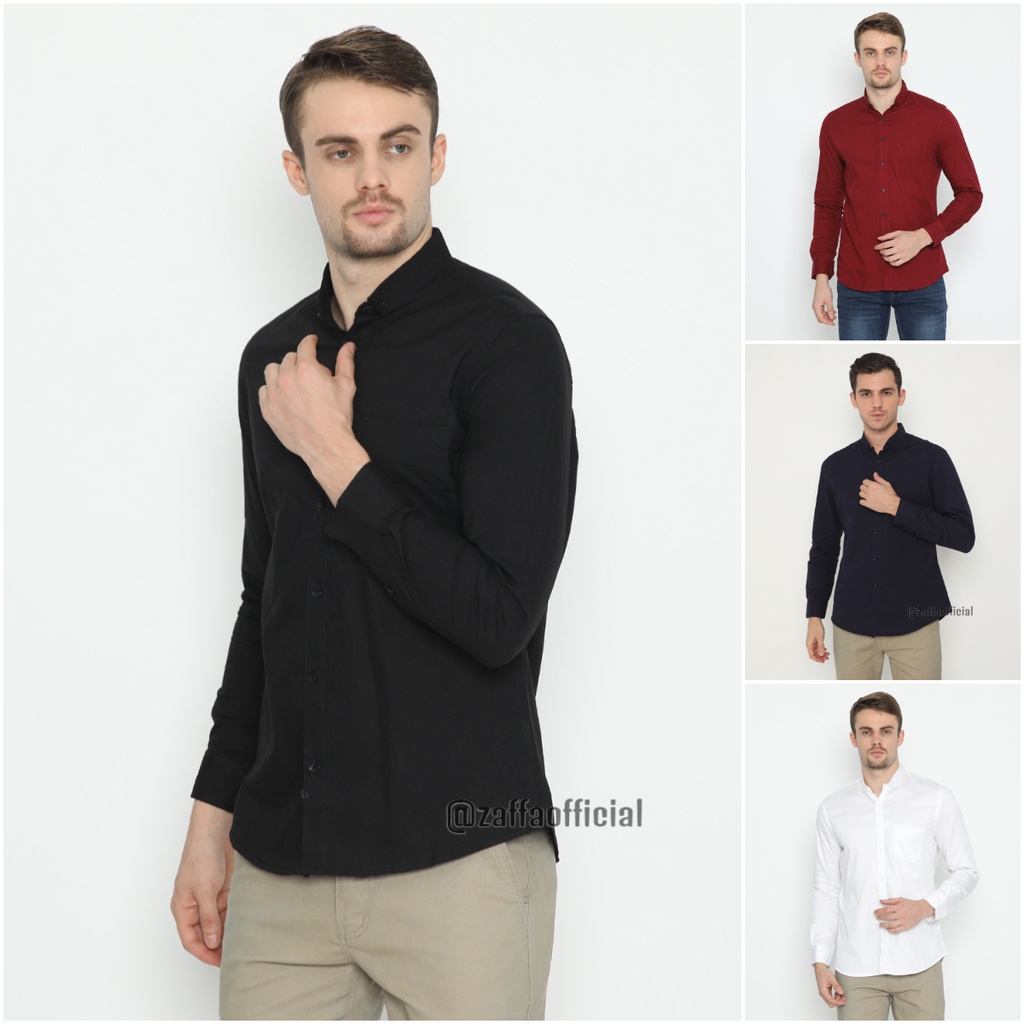 Zaffa Kemeja Polos Pria Lengan Panjang Pendek Formal Katun Poplin Kerja Kuliah Putih Basic Shirt Slimfit