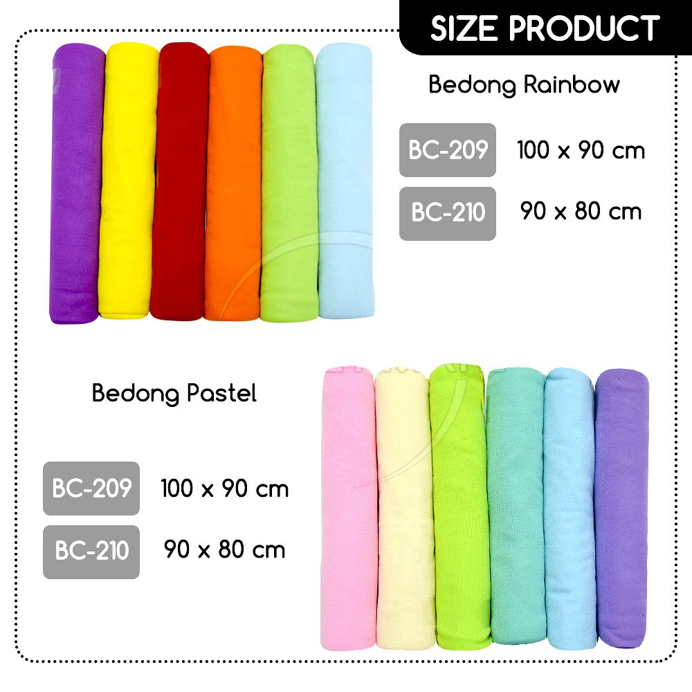 6 Pcs Bedong Bayi Rainbow Polos BABY LEON BC-210 (90x80 cm) Selimut Bayi Bedong Bayi