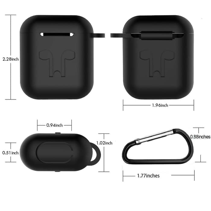 Silicone Case Protective Airpods with Carabiner Keychain Clip Black