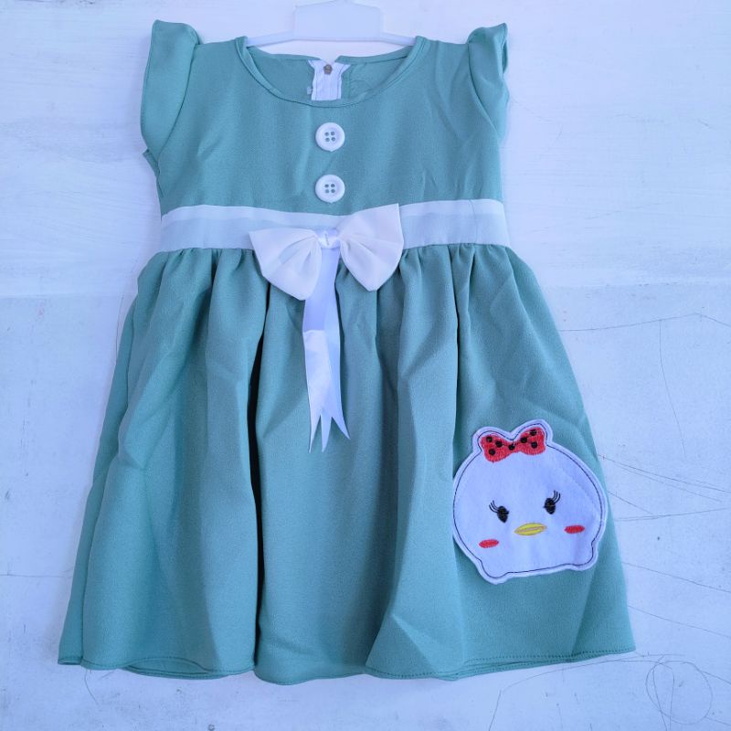 Dress anak cewek 1 2 tahun moscrepe gaun anak perempuan baju anak cewek piyo piyo ( dress piyo-piyo moscrepe )