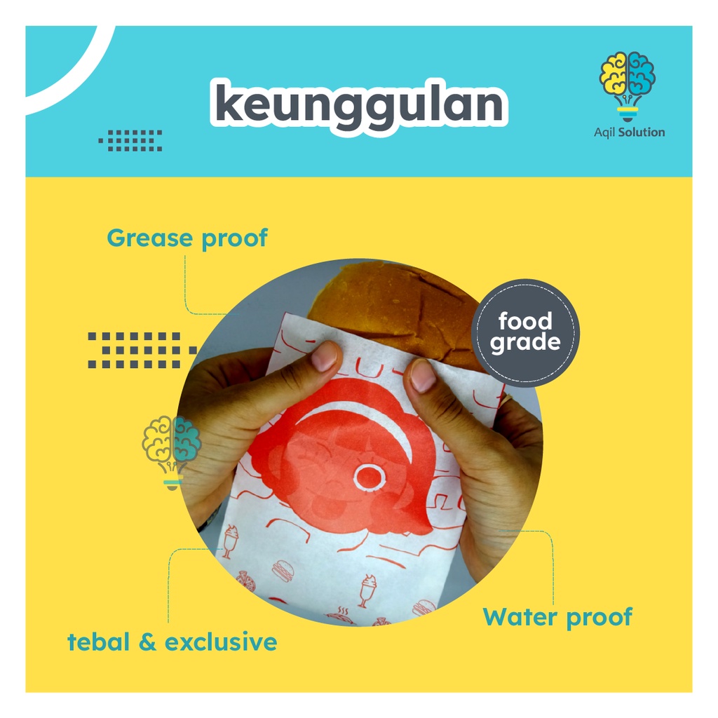 (30x30= 50pcs) Kertas Roti Motif Food Grade &amp; Graseproof Bungkus Makanan 30x30 &amp; 30x20 Perlengkapan Packing Aesthetic By Aqilsolution