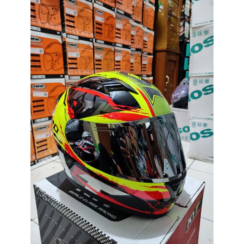 HELM KYT R10 SERI#3 YELOW FLUO/RED PAKET GANTENG/KYT FULLFACE ORIGINAL