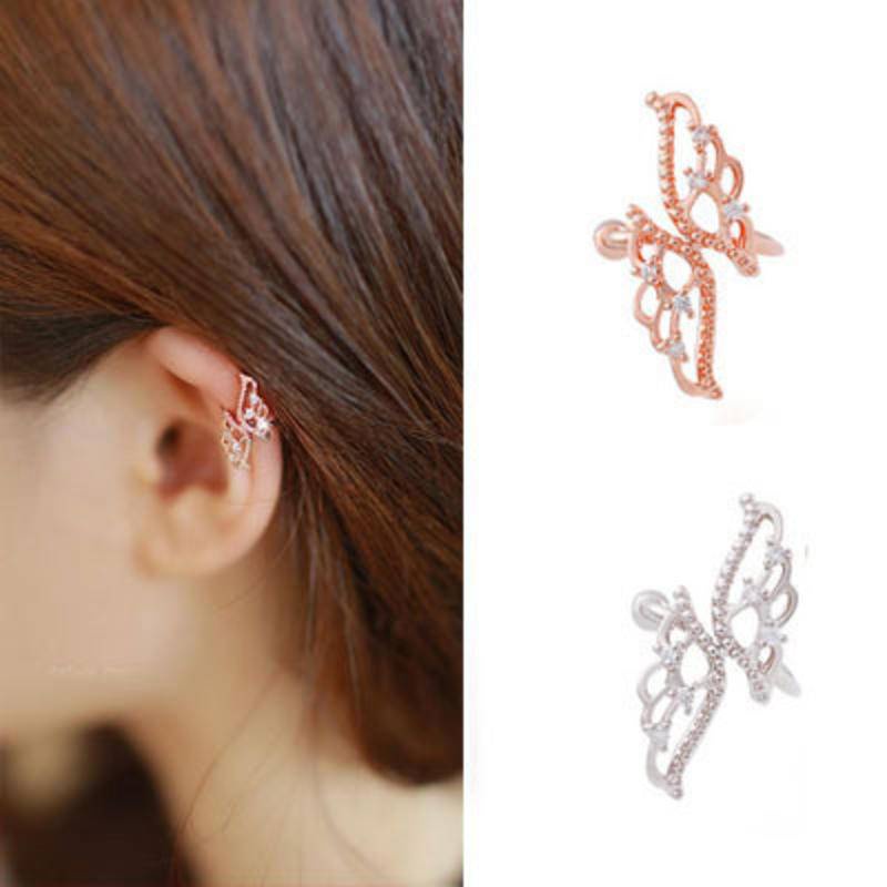 Anting Klip Telinga Bentuk Kupu-Kupu Lapis Emas / Silver Untuk Wanita