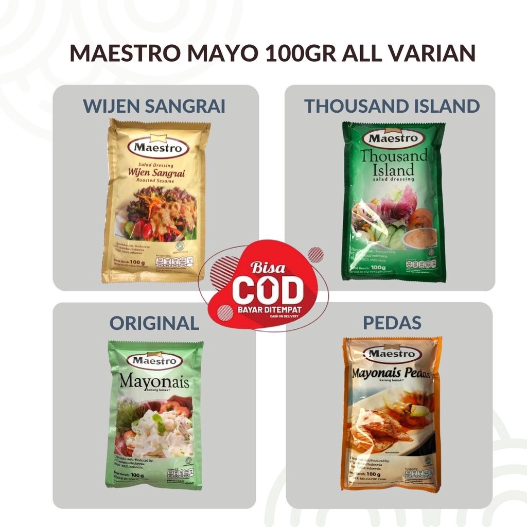 Maestro Mayonais All Varian 100gr - Maestro Mayonais Pedas - Maestro Wijen Sangrai - Maestro Thousand Island - Maestro Salad Dressing