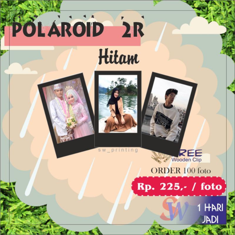 (COD) Foto Polaroid 2R warna HITAM | Hiasan Dinding free clip MINIMAL 100 (sehari jadi)