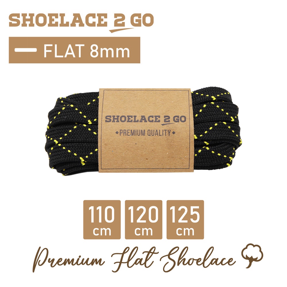 SHOELACE 2 GO PREMIUM TALI SEPATU MOTIF GEPENG PIPIH FLAT - N15 BLACK YELLOW ZIGZAG - 110CM 120CM 125CM