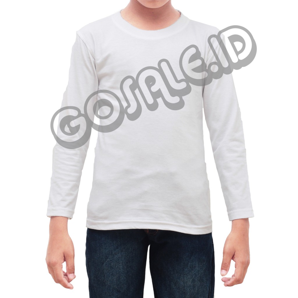 KAOS KATUN/COTTON ANAK POLOS PUTIH NETRAL LENGAN PANJANG