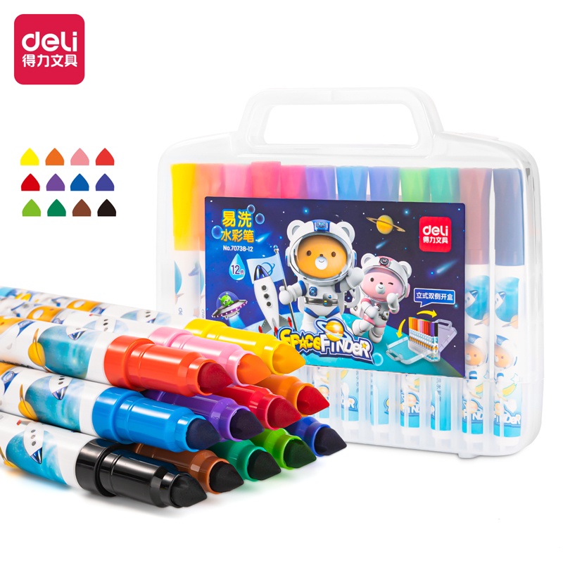 Deli Felt Pen / Spidol Warna isi 12 pcs warna terang mudah di cuci 70738