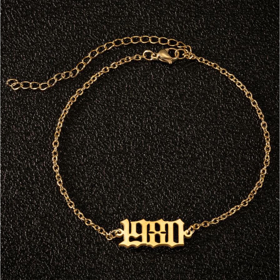 Gelang Kaki Rantai Bahan Stainless Steel Desain Inisial Tahun 1980 1990 1995 Untuk Pria Dan Wanita