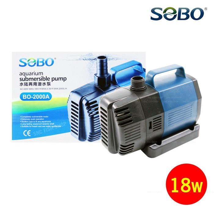 Pompa Aquarium Kolam Amfibi Submersible Sobo BO 2000A 18 Watt 2000 LPH