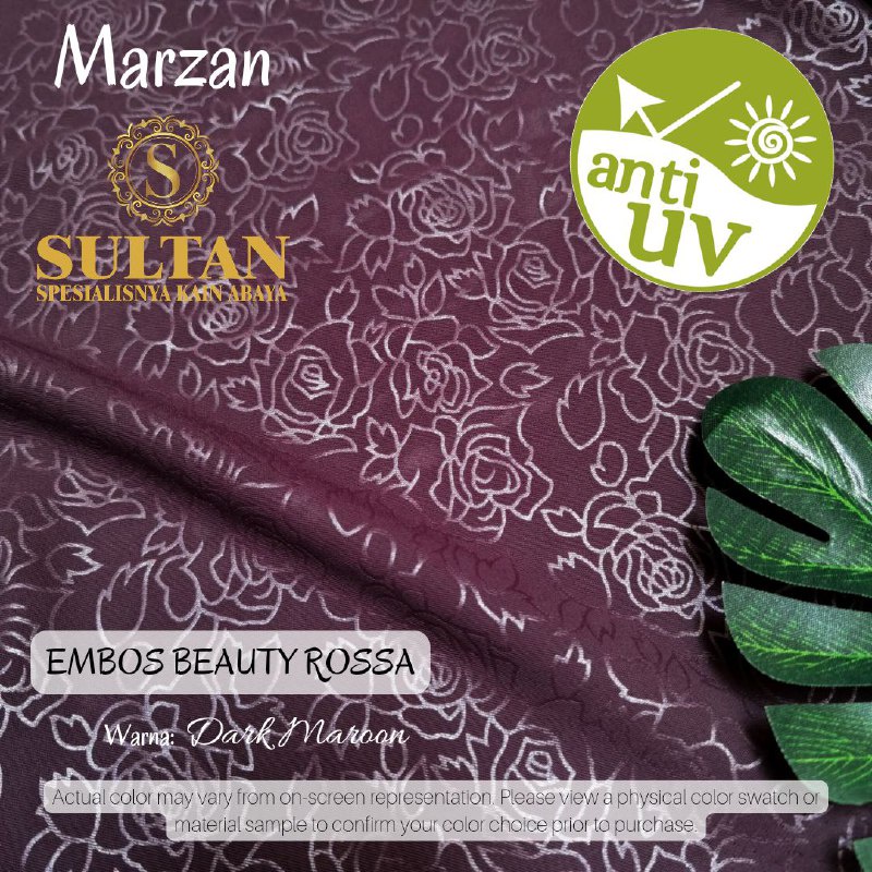 50CM EMBOS BEAUTY ROSSA MAZEN DARK MAROON ANTI UV KAIN ABAYA SULTAN (MEREK LAMA: MARZAN)