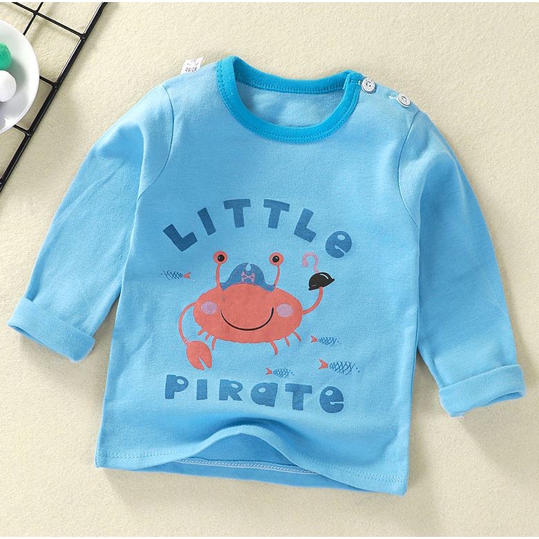 Baju Tshirt Atasan Kaos lengan panjang Kancing Pundak Anak bayi laki-laki Perempuan-Little Pirates